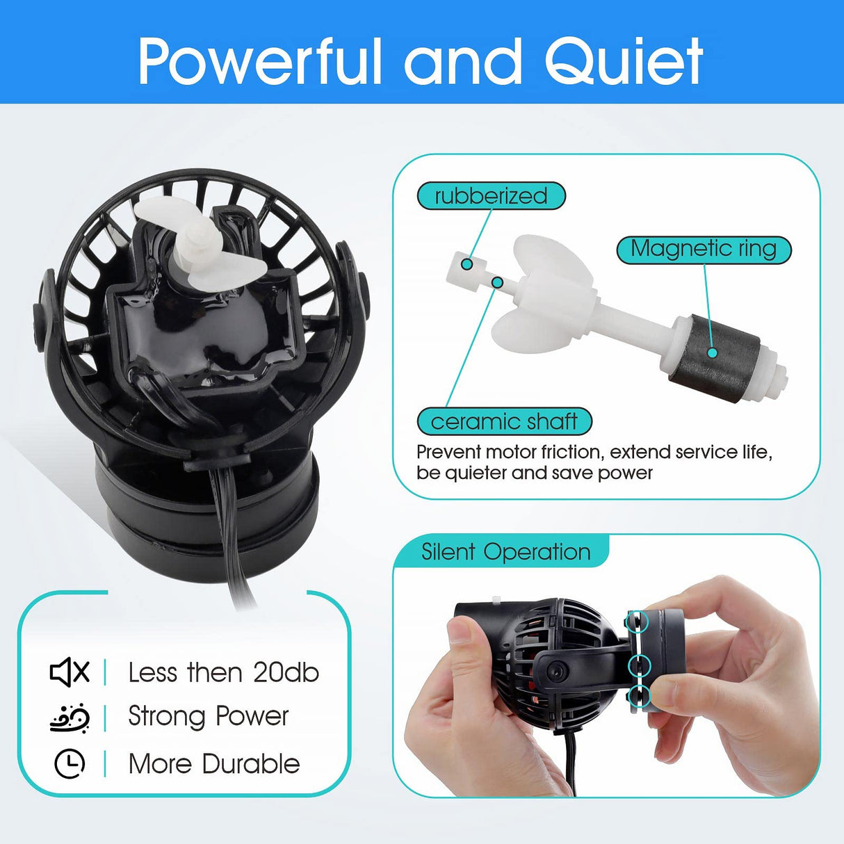hygger Aquarium Wave Maker Circulation Pump, 1320 GPH Ultra-silence Fish Tank Powerhead with Strong Magnet Suction Base for Freshwater or Saltwater Fish Tank, 360° Rotating Submersible Water Pump