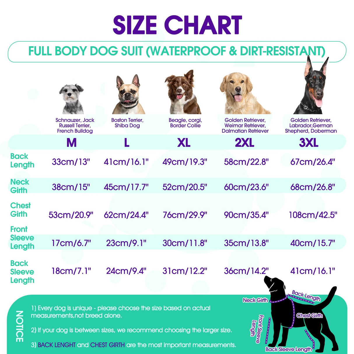 OUOBOB Waterproof Dog Bodysuit for Large Dogs, Dirt Guard Dog Jacket for Muddy Walks & Wet Weather, Lightweight Bodysuit for Belly Protection for Shiba Inu, Shelties, Bulldogs - L