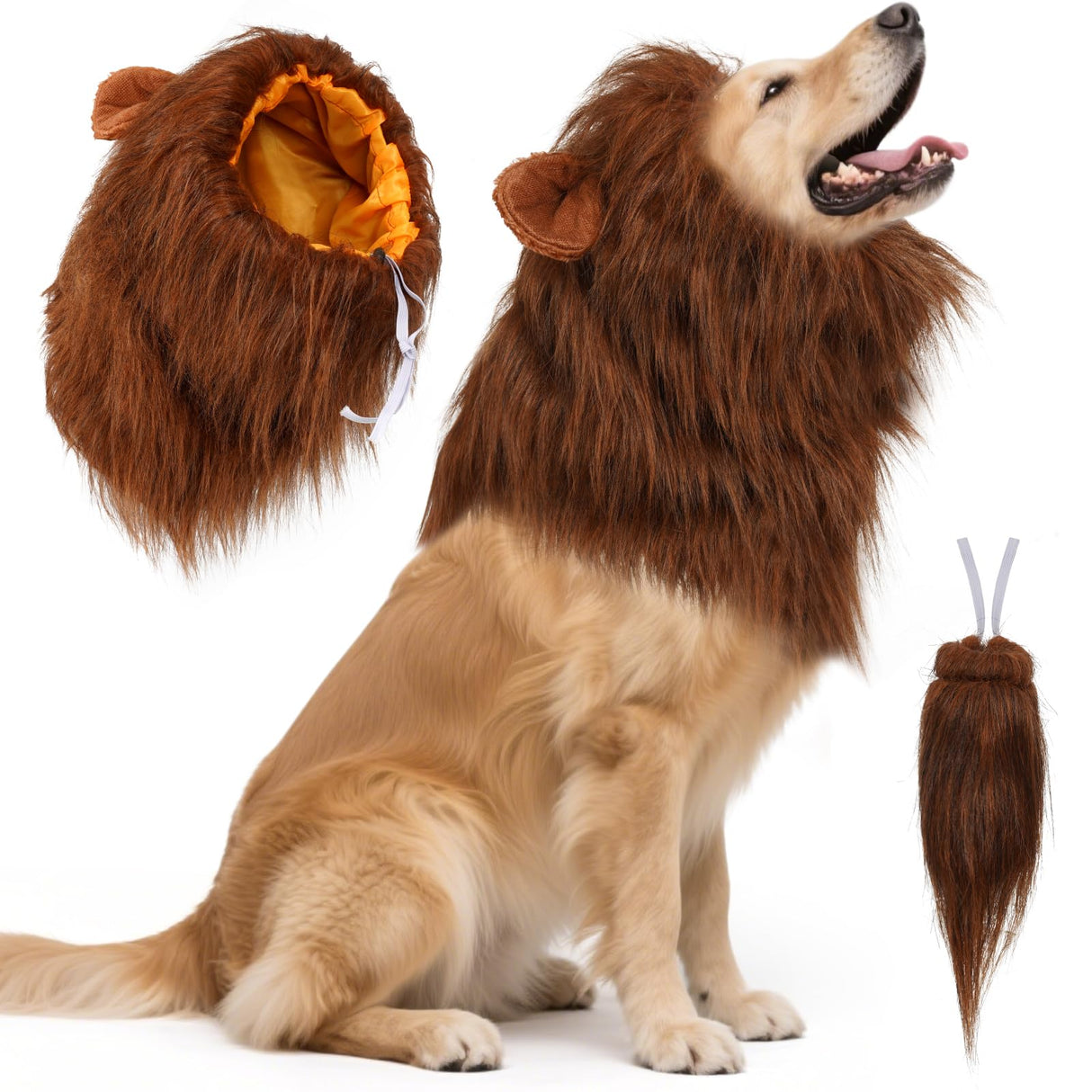 NEWBEA Lion Mane for Dog Costume, Dog Lion Mane, Realistic Wig for Medium to Large Sized Dogs, Halloween Costumes, Dark Brown with Ear Tail