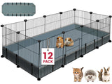 VISCOO 12 Panels Small Animal Playpen, 48" x 24" x 16" Pet Playpen with Waterproof Mat, C&C Cage for Guinea Pigs, Puppy Play Pen, Bunny Playpen, Indoor Outdoor Portable Metal Wire Yard Fence