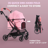 Kicari All-Terrain Dog Stroller for Small to Medium Dogs, Pet Stroller for Dogs & Cats Outdoor Walks, One-Hand Easy Fold, Double-Layer Anti-UV & Waterproof Canopy & Breathable Mesh, Sakura Pink