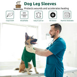 Queenmore Dog Recovery Suit for Front Legs, Adjustable Dog Leg Sleeves to Stop Licking, Breathable Recovery Sleeve for Large Breeds, Wound Care for Pets, Green, L