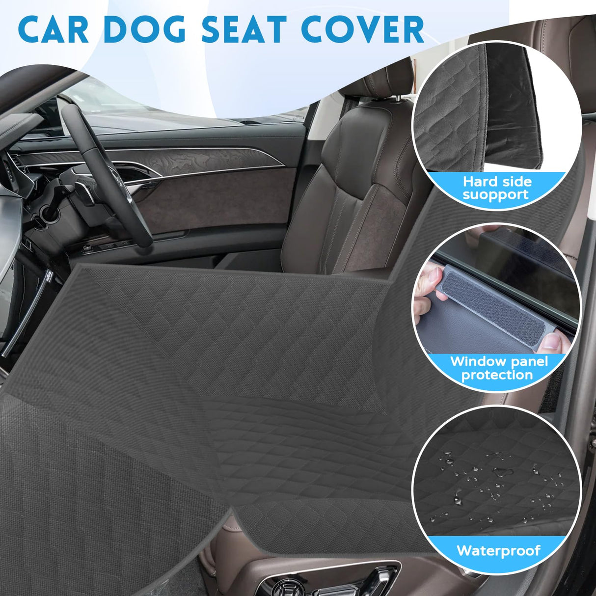 nuoozy Dog Car Seat Cover for Front Passenger Side with Dashboard & Door Protector Detachable Washable Pet Seat Travel Hammock Cushion for Sedans SUVs and Small Trucks (Black)