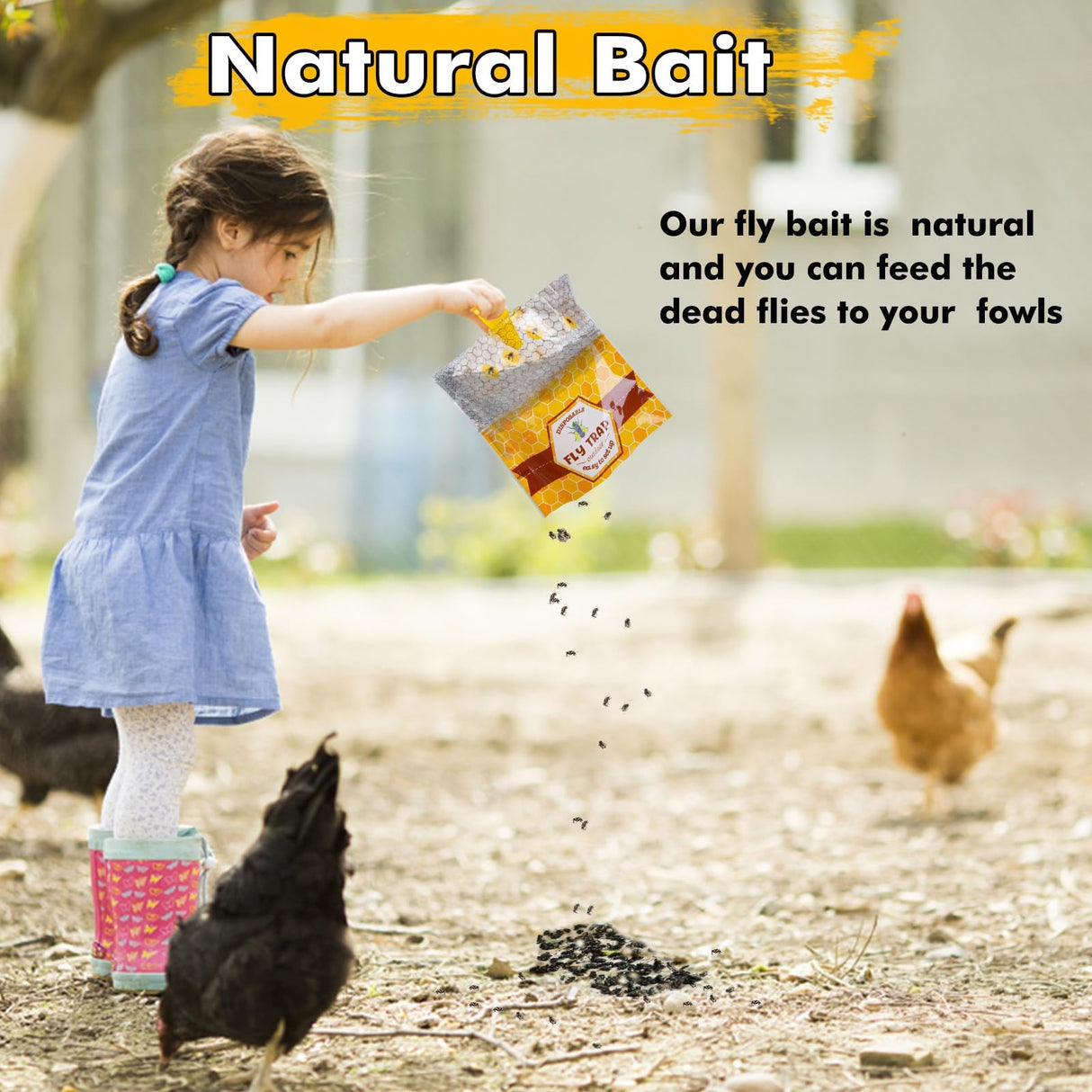 6 Pack Big Fly Traps Outdoor Hanging for Patio, Flies Bags Outdoor Disposable with 50g Bait, Bug Fly Hunter Catcher Killer Control for Barn Horse Ranch Chicken Coop