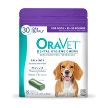 Load image into Gallery viewer, ORAVET Dental Chews for Dogs, Oral Care and Hygiene Chews (Medium Dogs, 25-50 lbs.) Purple Pouch, 30 Count
