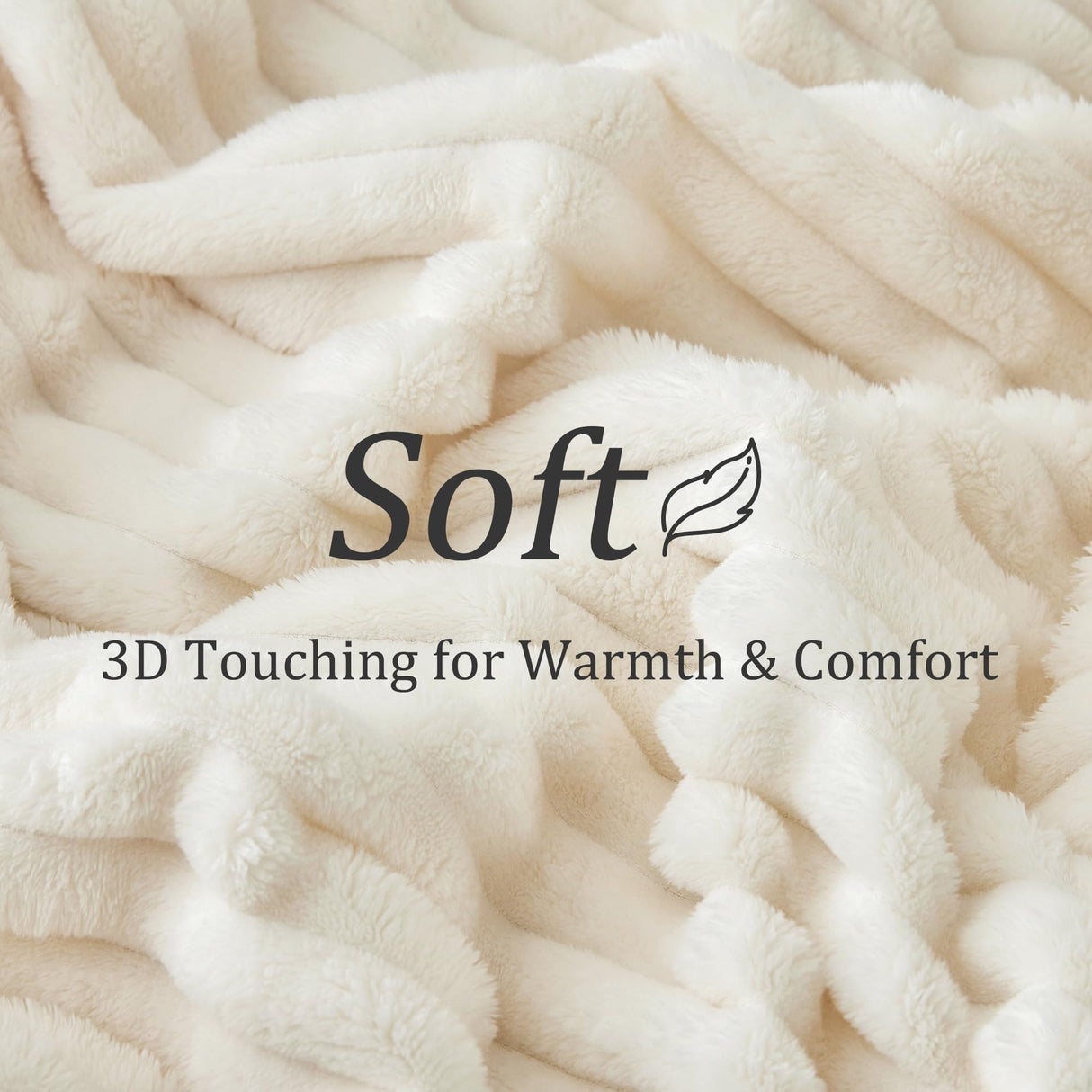 Fleece Throw Blanket for Couch - 300GSM Soft & Warm Fluffy Cream White Blanket, Decorative and Giftable Striped Blankets for Women, Men, 50"x60"