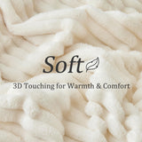 Fleece Throw Blanket for Couch - 300GSM Soft & Warm Fluffy Cream White Blanket, Decorative and Giftable Striped Blankets for Women, Men, 50"x60"