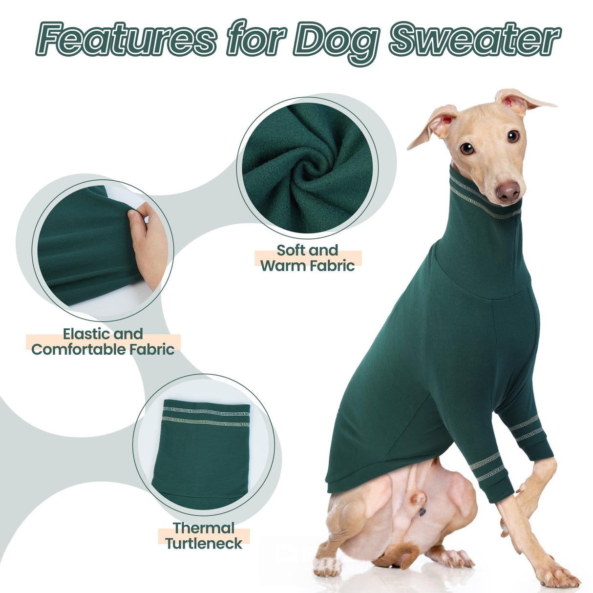 OUOBOB Greyhound Dog Sweater, Italian Greyhound Coat for Large Dogs, Whippet Pullover Turtleneck Stretchy Knit Sweatshirt, Greyhound Thermal Clothes Pajamas Sighthounds Jumpsuit for Cold Weather XXL