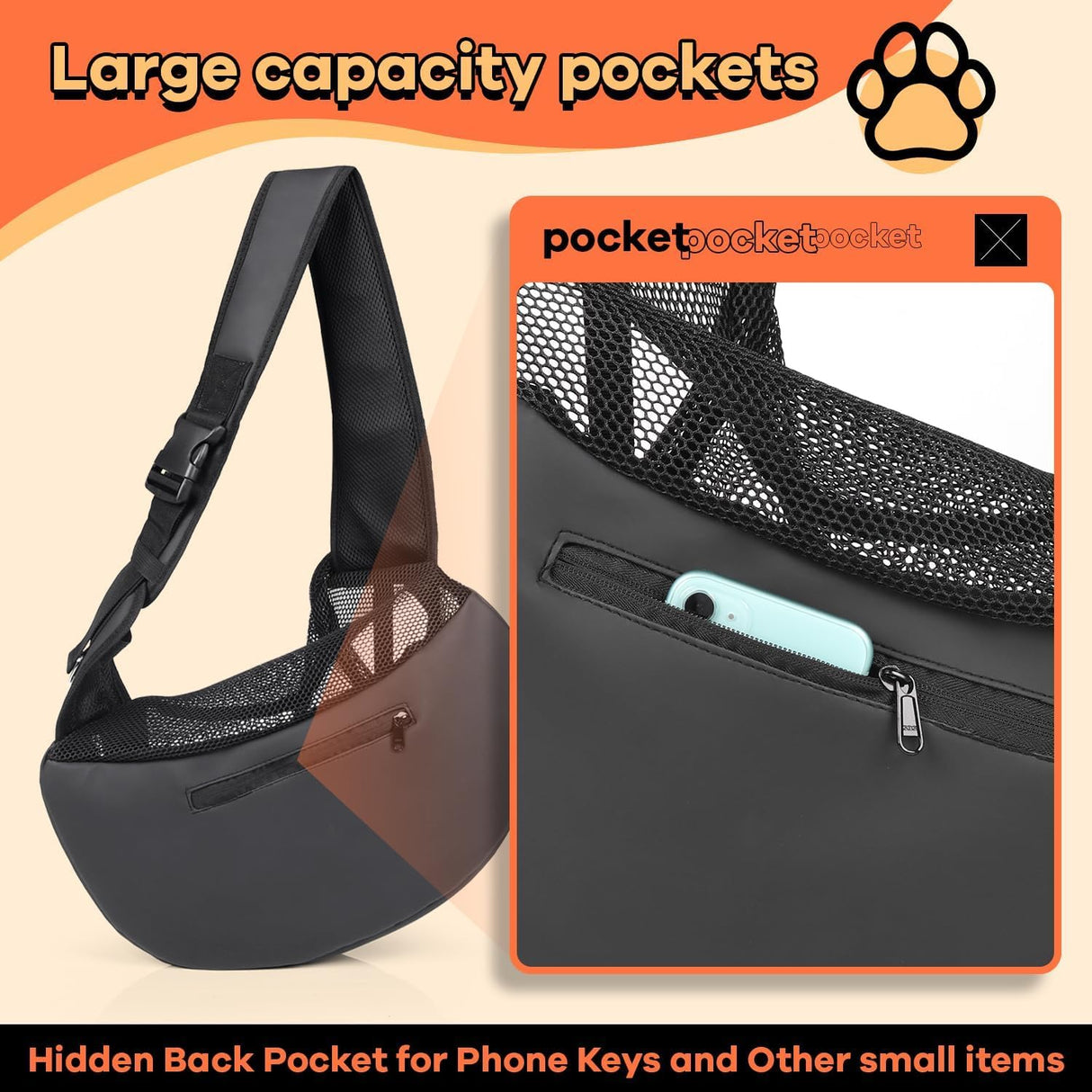 YUDODO Pet Sling Carrier for 5-9 lbs Small Dogs & Cats – Hands-Free Puppy Carrier with Safety Hook, Large Zipper Pocket, Soft Breathable Mesh, Adjustable Strap & Reflective Strip (Pink 3.0 M)