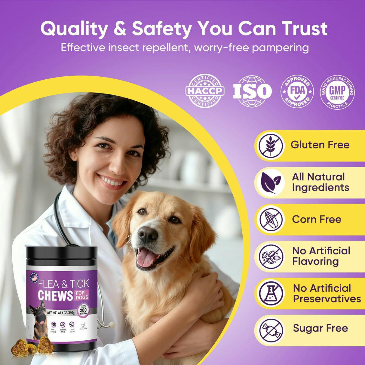 Fleas Ticks Treatment Dog Oral Chewables Support Supplement Breeds and Ages Dogs Chicken Flavor