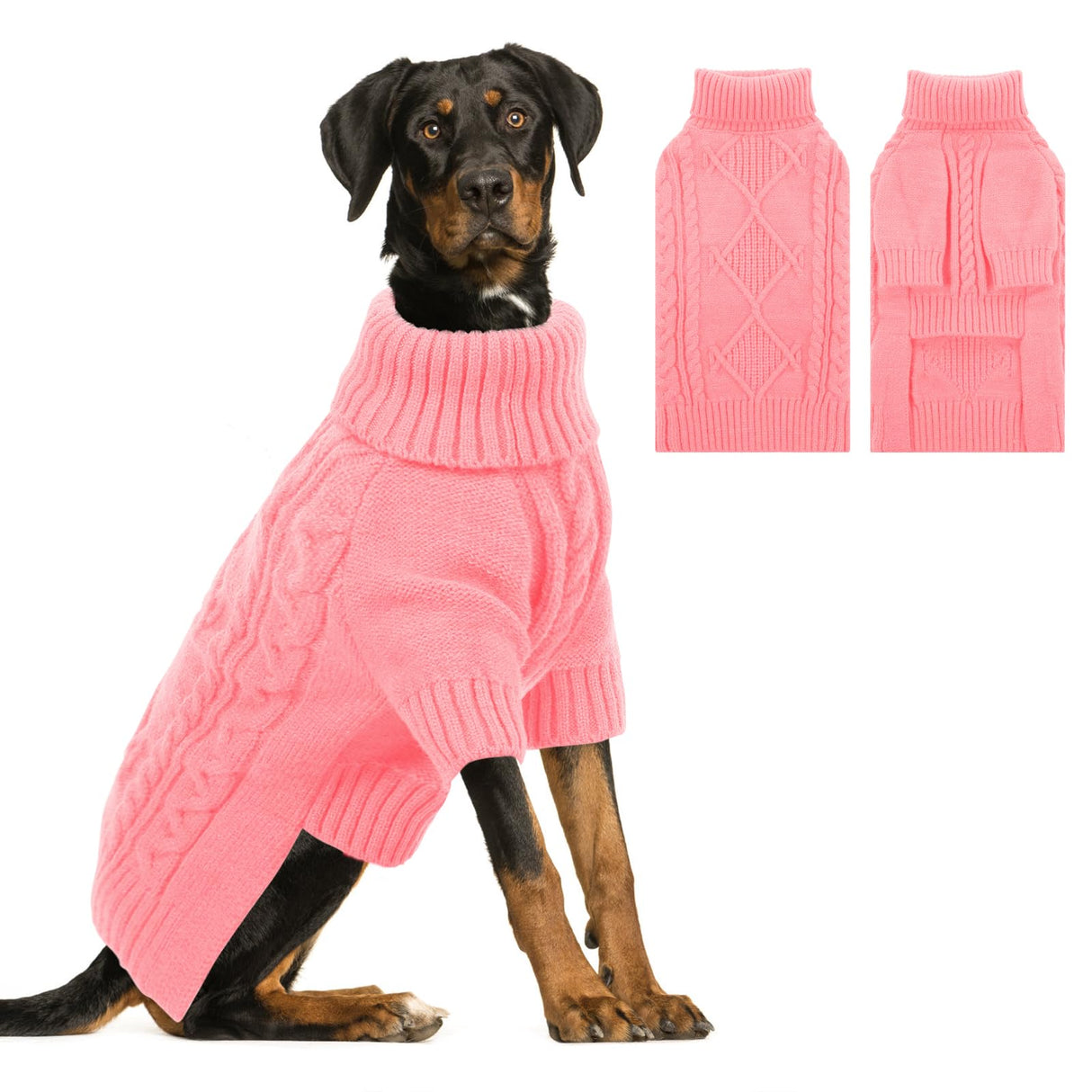 ASENKU Knitted Dog Sweater, Pullover Big Thermal Dog Winter Sweater, Turtleneck Doggy Sweaters for Large Medium Dogs Boy Girl,Warm Pet Sweatshirt for Maltese,Mini Dachshund,M
