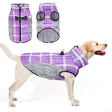 BEAUTYZOO Dog Winter Coat with Harness Built in, Reflective Plaid Puffer Vest Waterproof for X-Large Dogs, Fleece Warm Puppy Zipped Jacket with D Ring, Pet Cold Weather Sweater Clothes, Purple XL