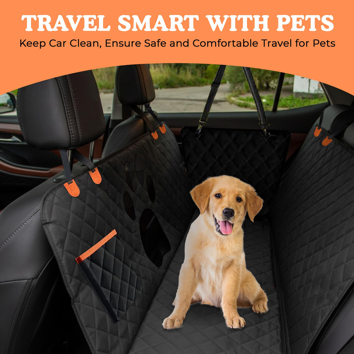 Dog Car Seat Cover For Back Seat, 100% Waterproof Hammock & Back Seat Protector 137*147 cm (54*58 in), Heavy Duty 600D Oxford, Non-Slip, Scratchproof, Easy to Clean, Universal Fit for Cars,