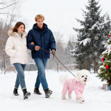 PawUnion White Duck Down Dog Coat - 4-Leg Coverage, Waterproof Windproof Warm Winter Snowsuit, Cotton Anti-Static Lining, Built-in Harness Hole for Small/Medium Dogs,Size 16(XXL) Pink