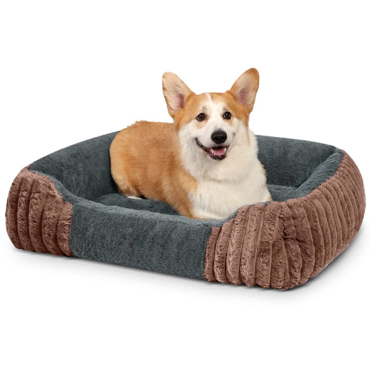 Dog Beds for Medium Dogs 32x24 Inch, Comfort-Sided Orthopedic Dog Bed Couch with Breathable Shredded Memory Foam, Faux Rabbit Fur Pet Bed, Non-Detachable, Non-Slip, Machine Washable