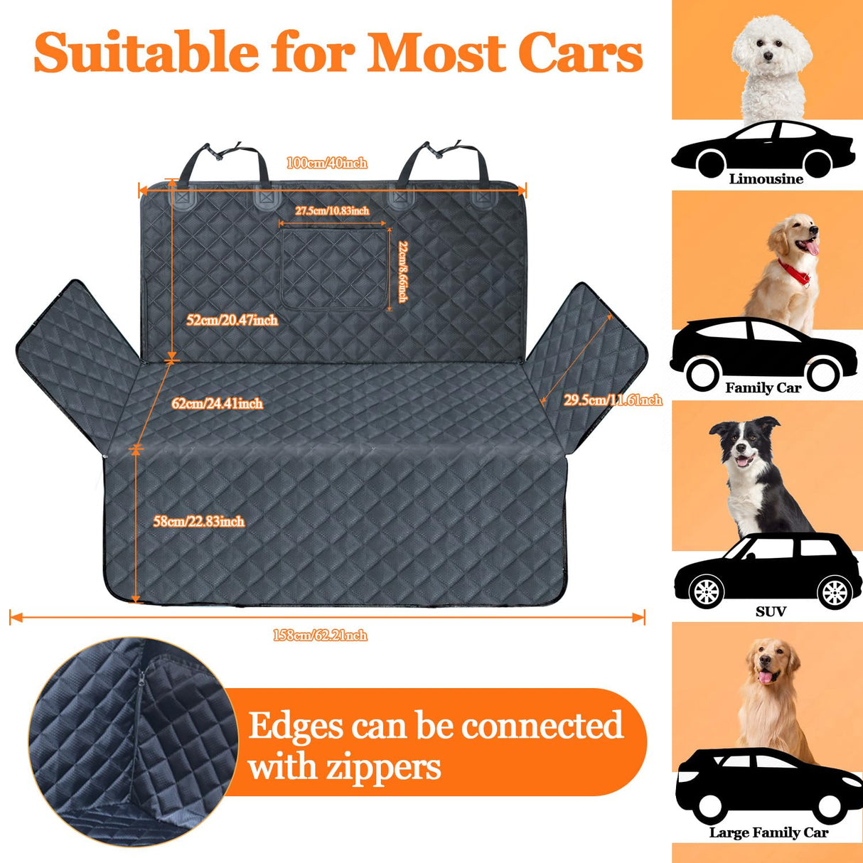 HNCPSY SUV Cargo Liner for Dog Car Seat Cover for Pets Waterproof Cargo Cover Dog Seat Mat for SUVs Sedans Vans with Bumper Flap Protector, Non-Slip, Black 70"x40"