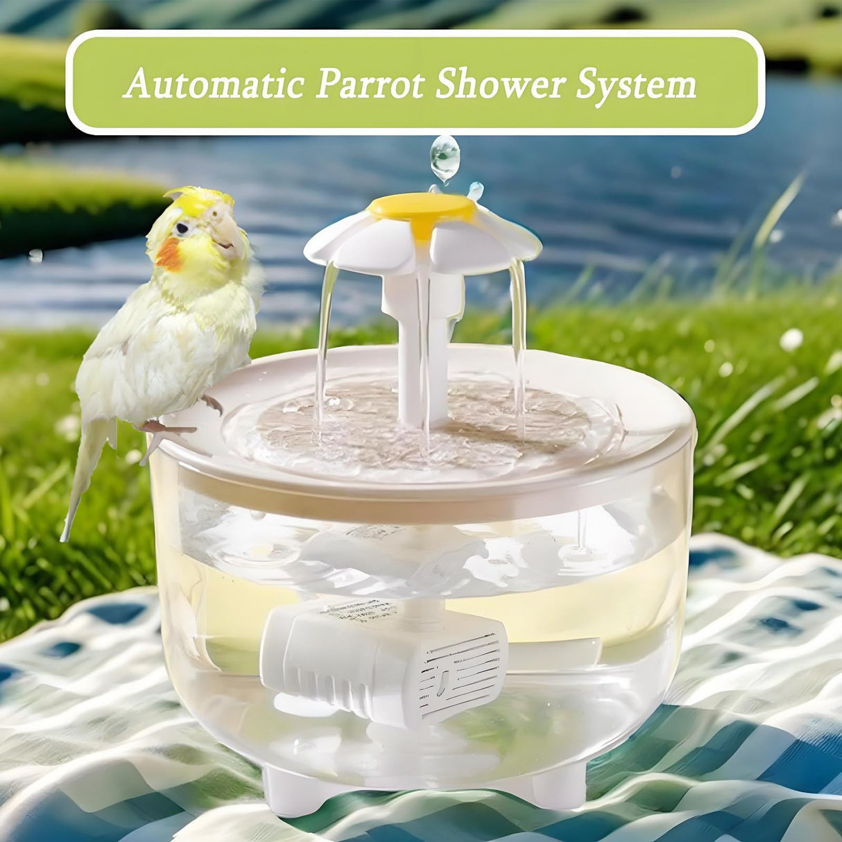 Petlex Bird Bath Indoor Automatic Parrot Shower Bathtub with Pump Recirculating Filtration Safe for Birds to Bathe or Drink, Perfect for Parakeets Budgie Cockatiels Lovebirds Finches Canaries