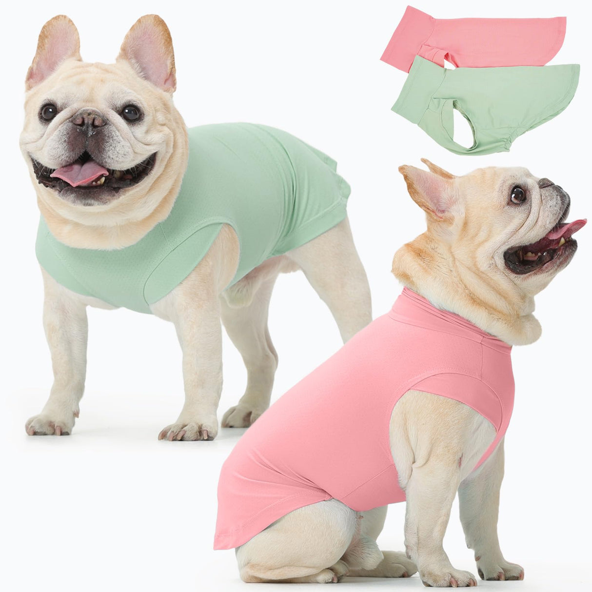 OUOBOB 2-Pack Dog Shirts, Breathable Dog Cooling Vest, Sleeveless Summer Tank Tops, Lightweight Stretchy Vest for Medium Large Extra Large Dogs - (Pink Green) M