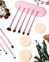 8Pcs Makeup Brushes Set Premium Eyeshadow Brush Professional Angled Eyebrow Brush Lip Brush Eyeshadow Brush Set With 3Pcs Powder Puffs and Pink Case 12 in 1