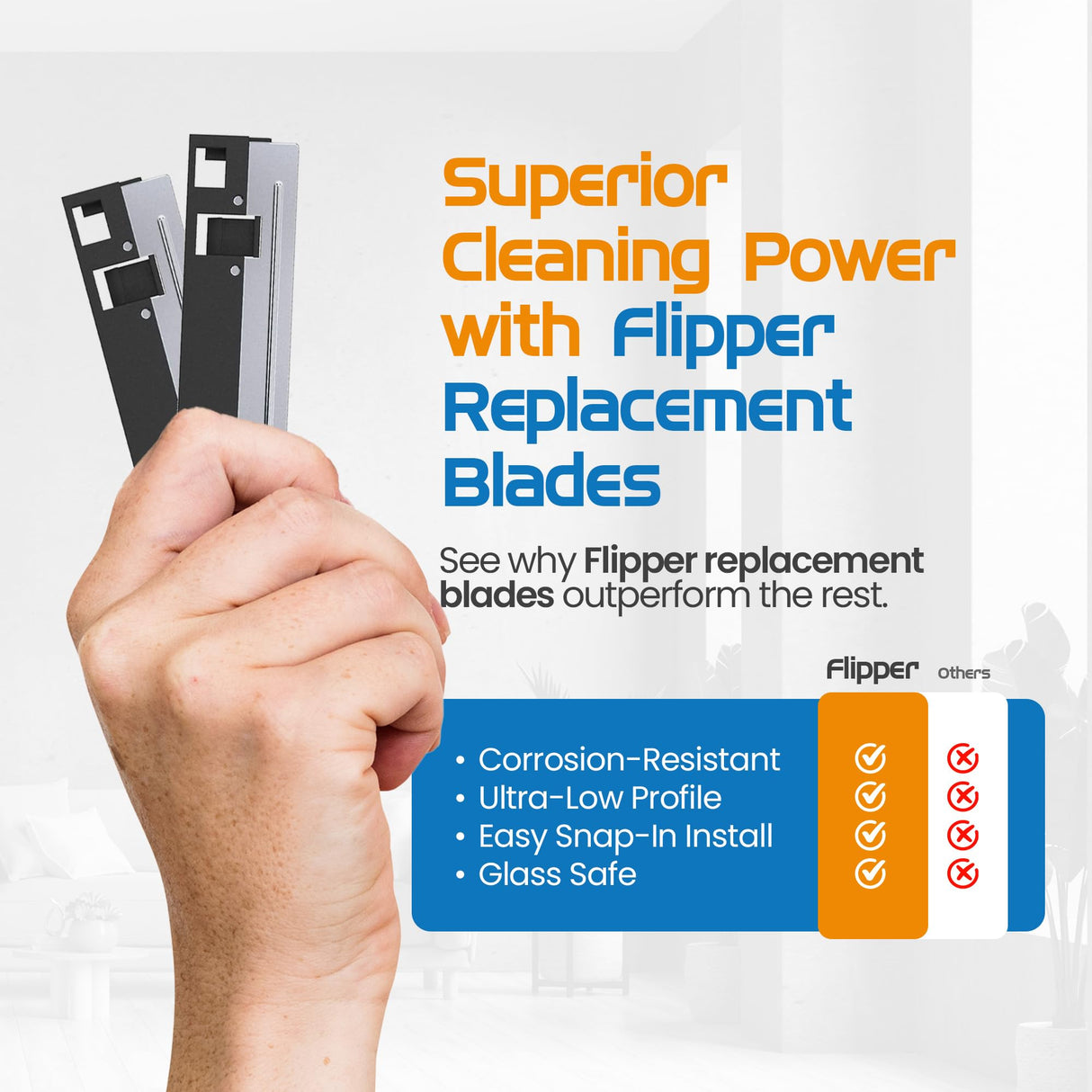 Flipper Max Aquarium Algae Remover for Fish Tank Cleaner Replacement Blades, Pack of 2 - Glass Scraper Blades for Cleaning Kits - Water Cleaning Accessory