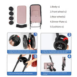 Pet Stroller Cat Dog Stroller Travel Folding Pet Carriers（Pink）