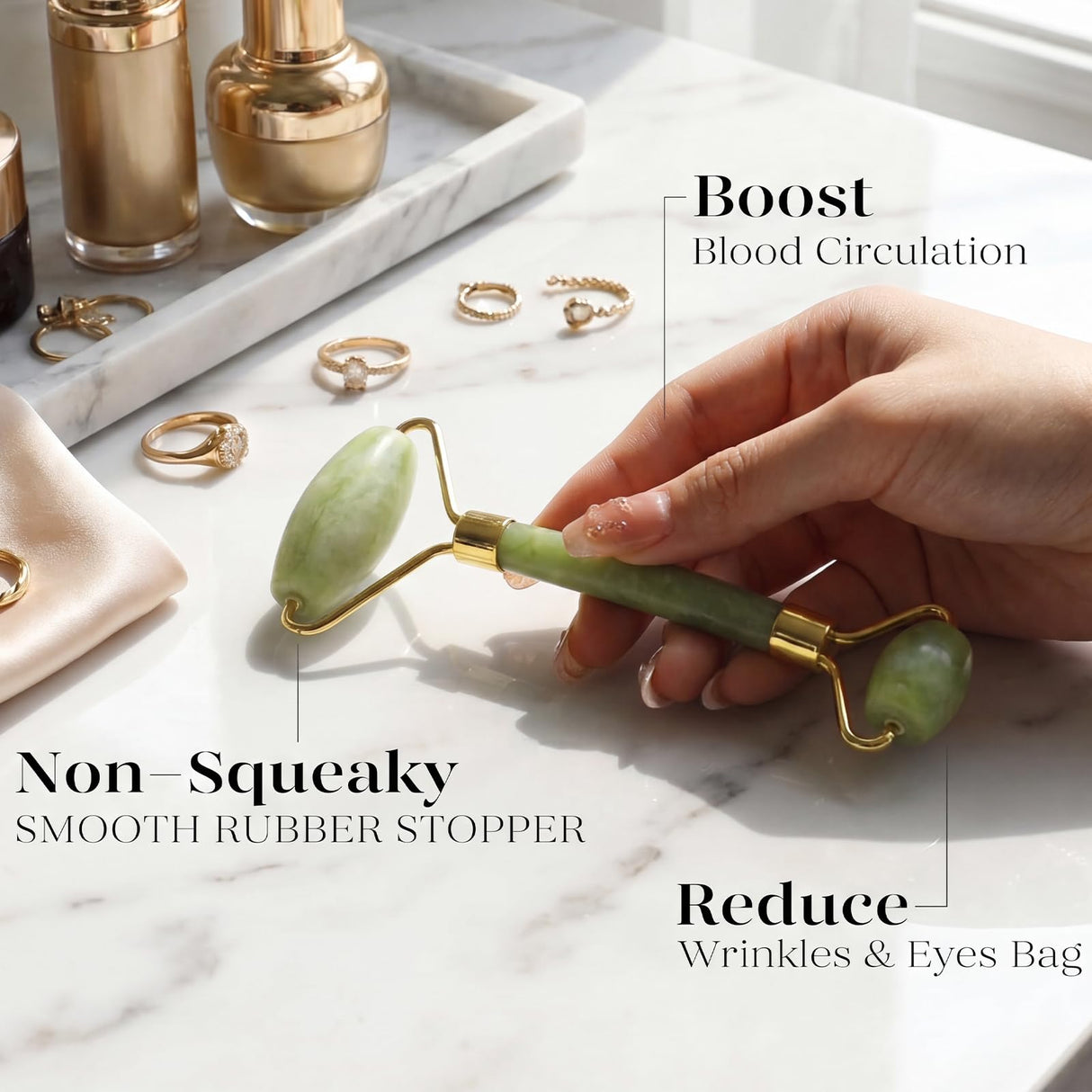 IcyMe Jade Face Roller & Gua Sha, Facial Beauty Skin Care Tools, Self Care Gift for Men Women, Massager for Face, Eyes, Neck, Relieve Fine Lines and Wrinkles - Green