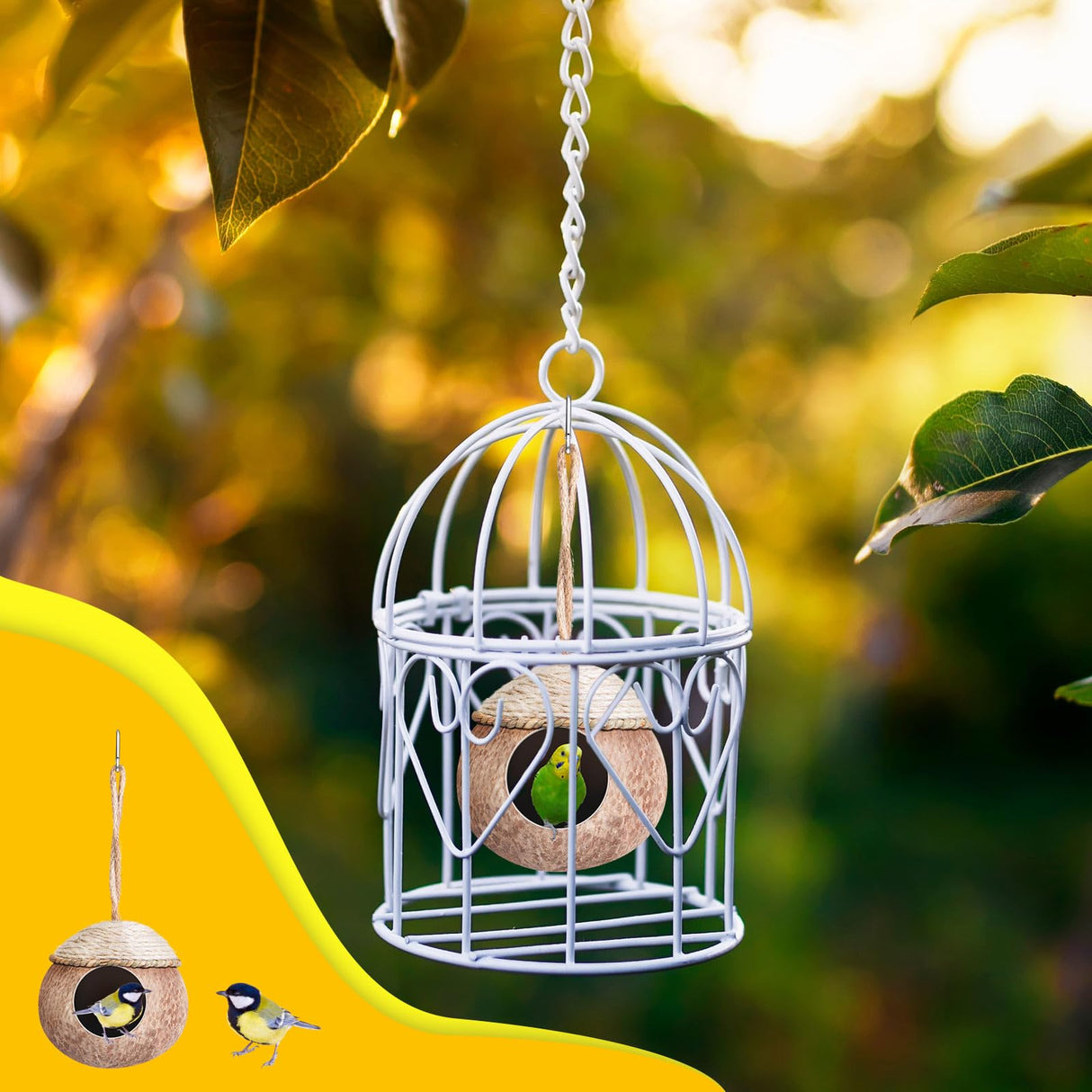 Suzile 3 Pcs Natural Coconut Bird Nest for Cage Hanging Birds House Parakeet Hide Breeding Hut Bird Cage Habitats Decor for Parrot, Cockatiel, Lovebird, Finch, Squirrel, Hamster