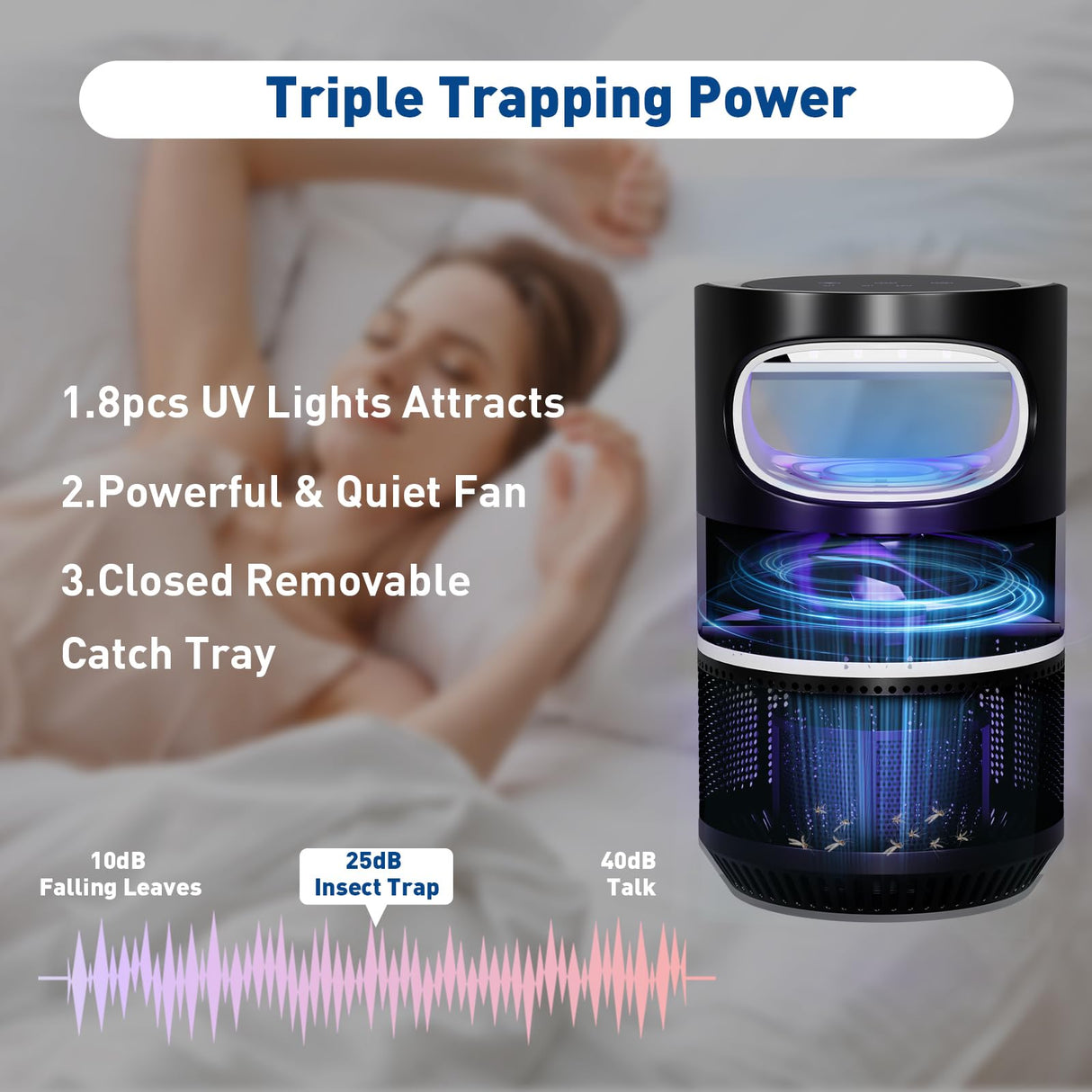 vertmuro Indoor Insect Trap, 2-Mode Bug Catcher & Killer with Strong Suction, Time Setting, UV Light, Mosquito Bug Zapper for Fruit Flies, Gnats, Moths