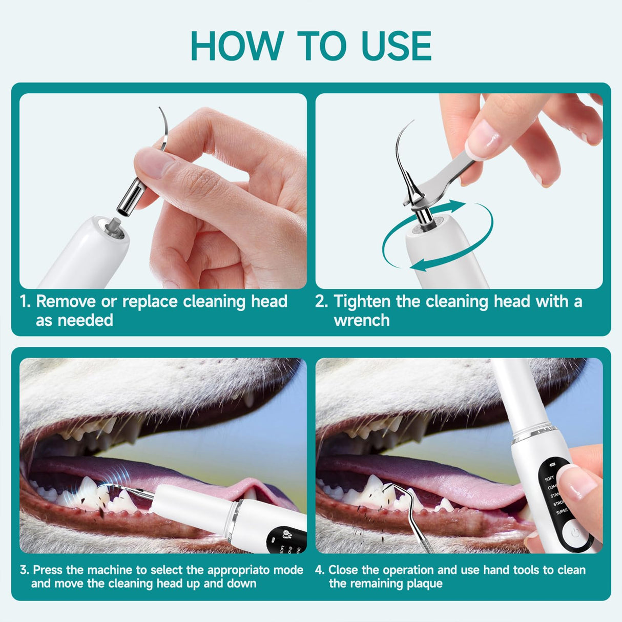 SylvanSparkKitchen Dog Plaque and Tartar Remover Plaque Remover for Teeth with Led Light 5 Adjustable Modes Electric Toothbrush Teeth Cleaning Kit for Dog and Cat Pet Ultrasonic Tooth Cleaner