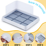 Uiifan Large Rabbit Bunny Litter Box Guinea Pig Litter Tray 15 x 12.1 x 2.55 Inch Small Animal Pet Toilet Potty Pan Rectangular Rabbit Bedding Tray Ferrets Cage (White and Blue)