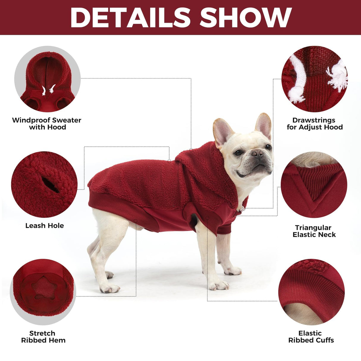 BINGPET Dog Hoodie for Large Medium Small Dogs, Sherpa Hooded Dog Sweater with Pocket Leash Hole for Boy Girl Dogs,Soft Warm Fleece Dog Winter Clothes Cold Weather Coats Jacket for Puppy Sweatshirt,L