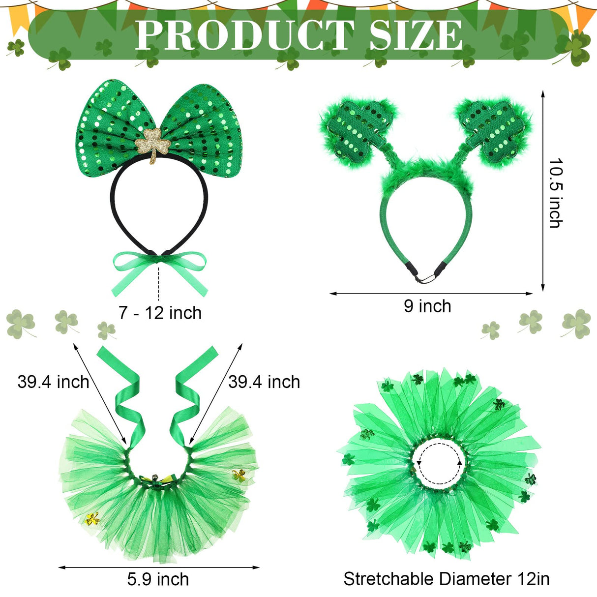 4 Pcs St Patrick's Day Dog Costume Pet Costume, Tutu for Dogs Sequins Bowtie Shamrock Headband Dog Dress Tutu Collar Green Puppy Skirt for St. Patrick's Day Irish Party Dog Pets Accessories Photo Prop