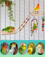 DBNESS 5in1 Bird Parakeet Toys, Detachable Birdie Perches Platform Swing with Climbing Ladder, Parrot Cage Stand Accessories, Wooden Playing Gyms for Conure Cockatiel Lovebird Finch Budgerigar Pigeon