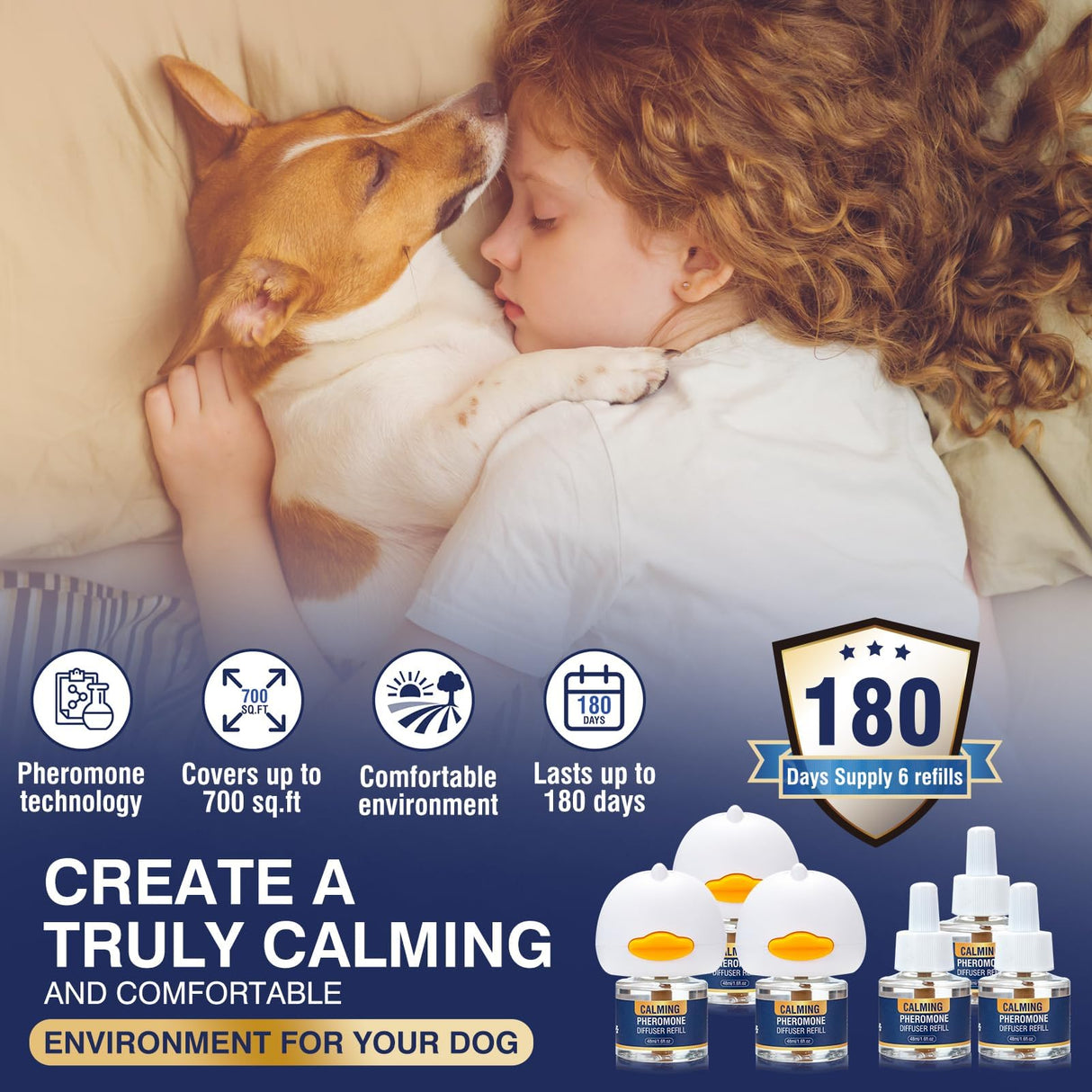 Diffuser Kit Dog Pheromones Appeasing Pheromone Diffuser to Calm Reduce Aggression Fighting Barking (3 Plug in+ 6 Pack 48ml Refill) for Anxiety Relieve Relief