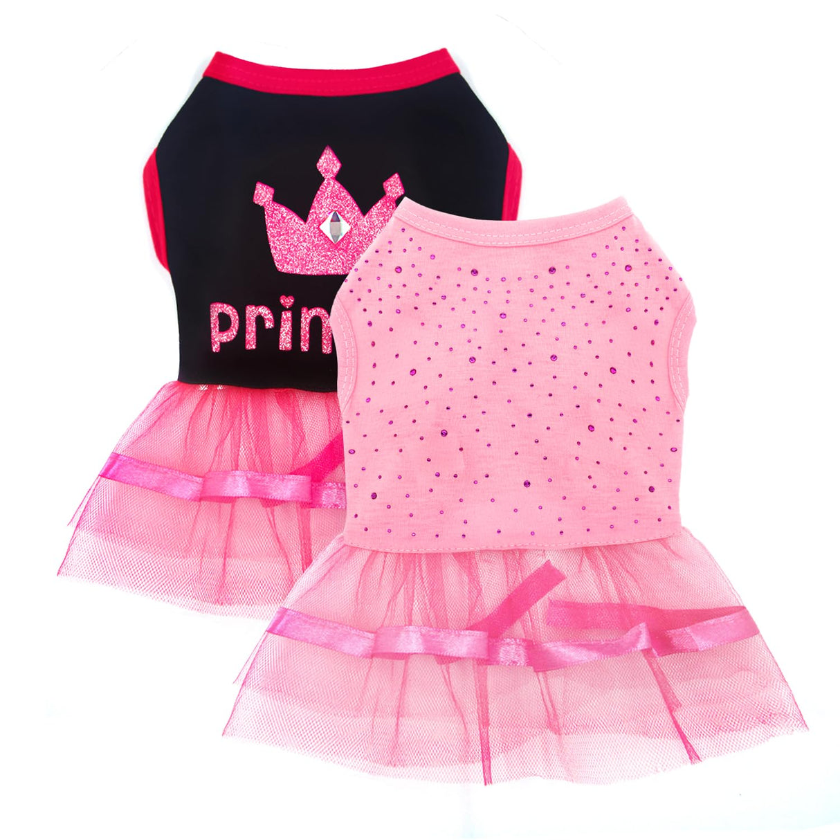 2-Pack Dog Dresses Cute Princess Dog Dress with Rhinestones Mesh Tutu Pet Outfit Puppy Clothes for Small Dog Girls Chihuahua Yorkie,Pink Black,Small