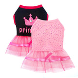 2-Pack Dog Dresses Cute Princess Dog Dress with Rhinestones Mesh Tutu Pet Outfit Puppy Clothes for Small Dog Girls Chihuahua Yorkie,Pink Black,Small