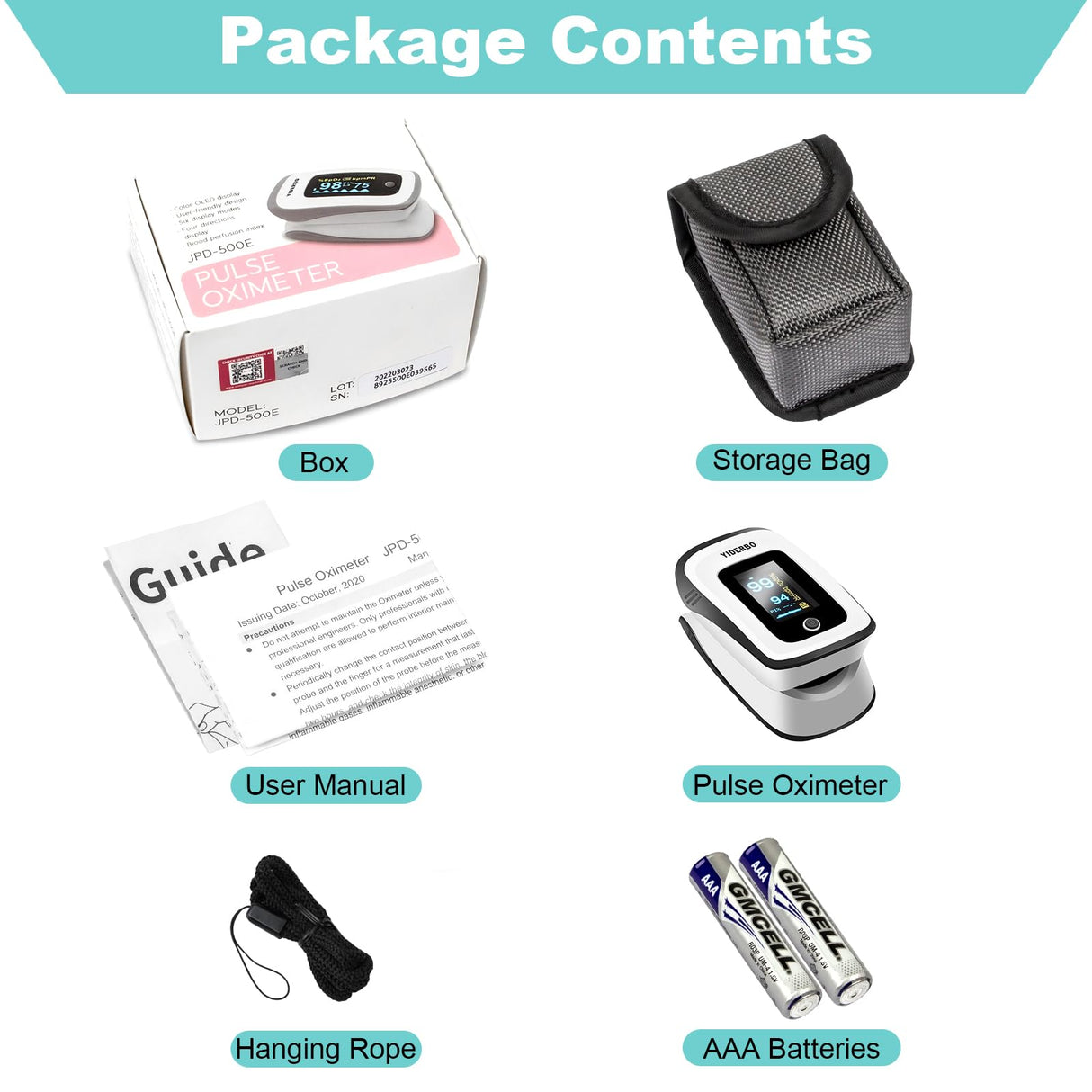 Pulse-Oximeter Fingertip-Finger Pulse-Oximeter o2-SpO2 - Batteries 2 AAA Included Lanyard OLED Screen YIDERBO