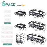 Veken Shower Caddy 6-Pack, Advanced Rustproof Design, No Drilling Adhesive Shelves, Rack with Soap Holder, Large Capacity Bathroom Organizers and Storage, Wall-Mounted Kitchen & Home Decor