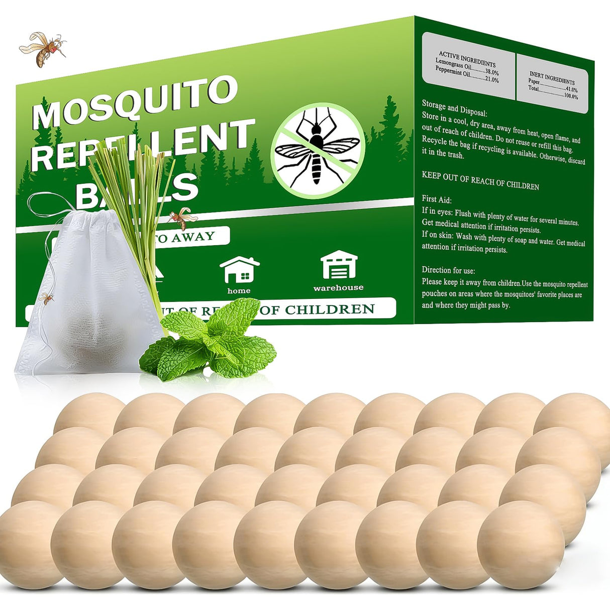 Mosquito Repellent Outdoor Patio 36 Balls - Mosquito Repellant Indoor & Outdoor for Yard Home Patio Travel Camping, Keep Mosquitoes Away from Door Patio