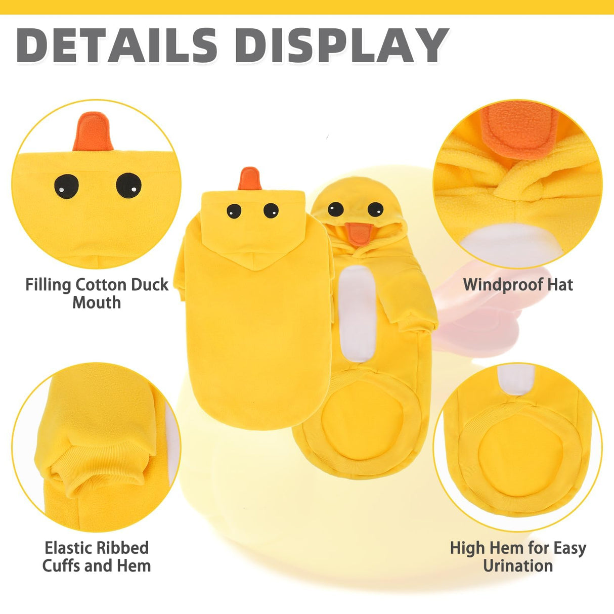 KOOLTAIL Dog Duck Costume Clothes, Funny Dog Outfits Fleece Sweater Hoodie, Pet Cute Halloween Cosplay Cold Weather Coats with Leash Hole for Small Medium Large Dogs Pug Pitbull Corgi Puppy, Yellow SM