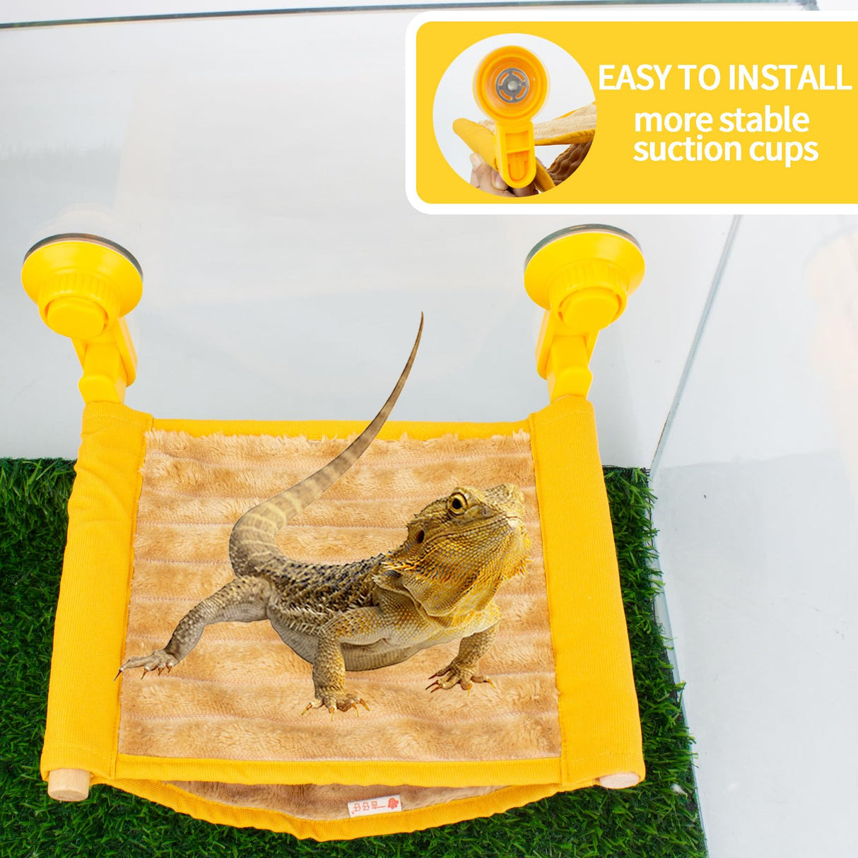 FlidRunest Bearded Dragon Hammock with Suction Cups, Soft Lizard Hammock Bed, Winter Warm House Tent, Reptile Tank Perch-Yellow