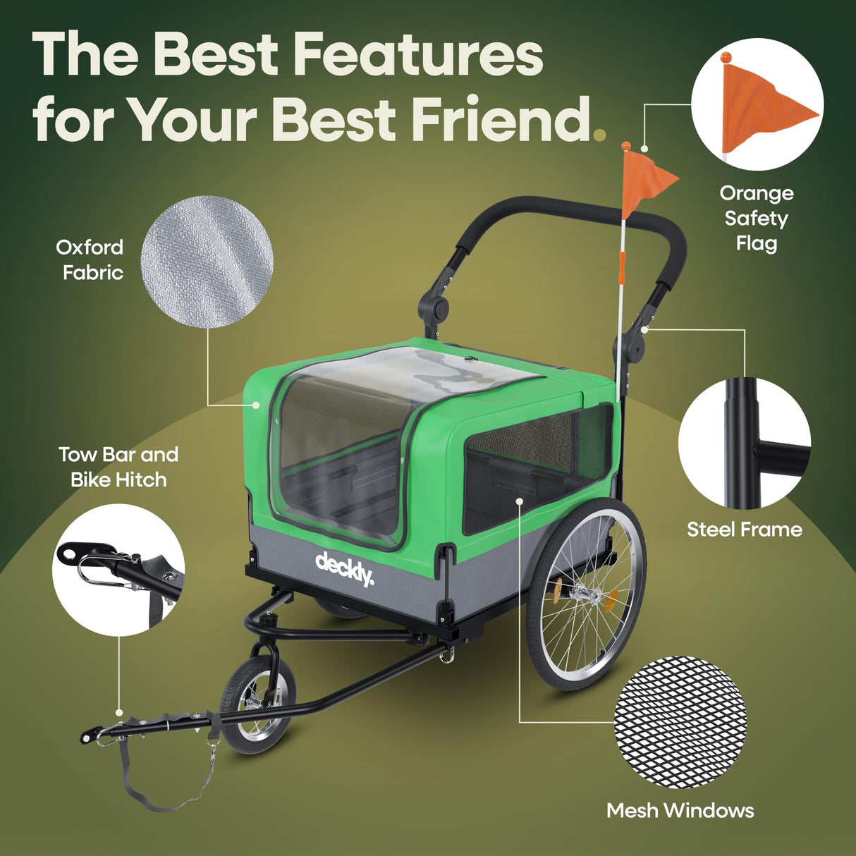 Deckly 4in1 Dog Bike Trailer - Dog Bicycle Trailer Attachment with 88lb Max Weight, Smooth Rolling Wheels Stroller - Pet Bike Carrier for Dogs, Versatile Pulling Cart for Cargo & Small/Large Dogs