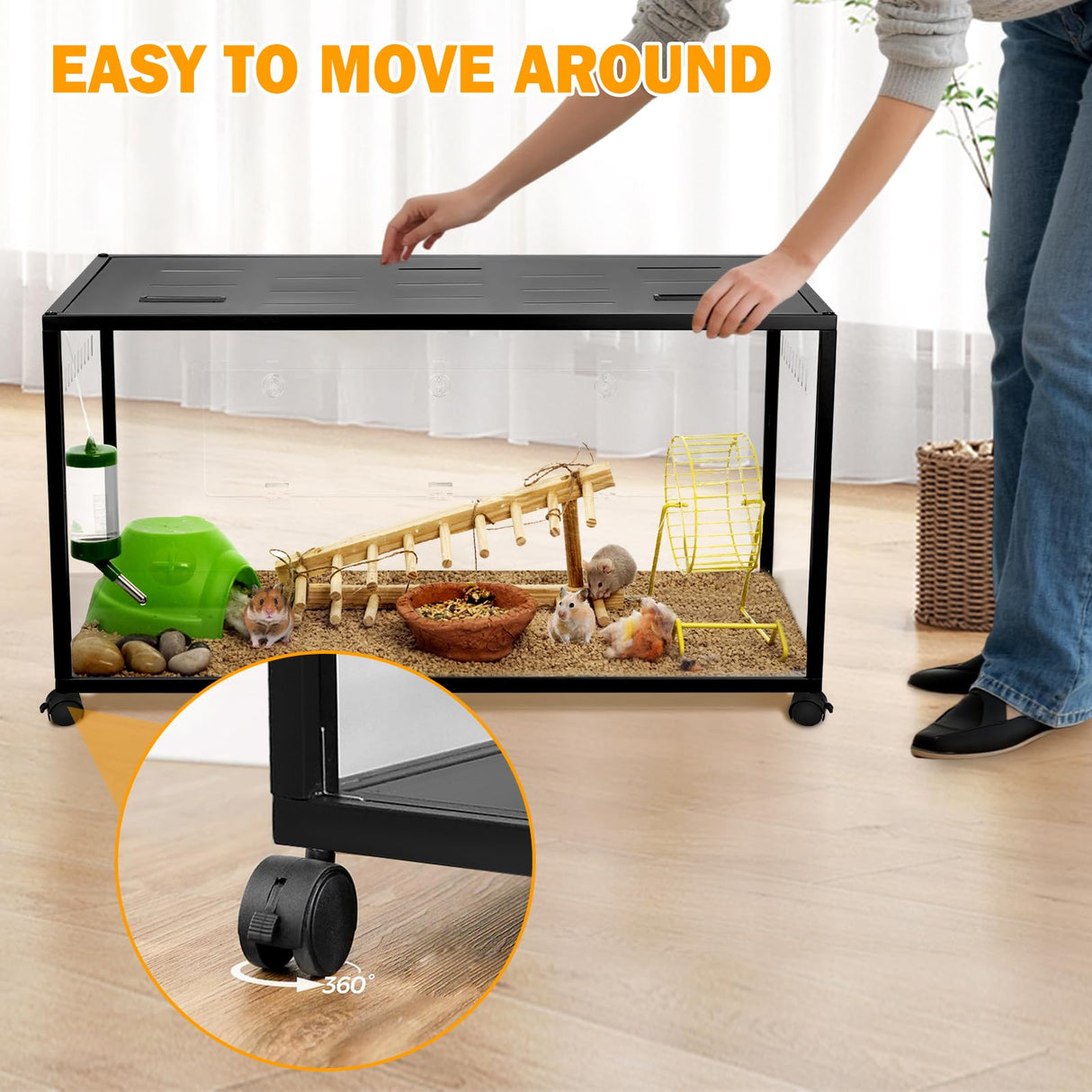 ALLOYNIX Hamster Cage, 360-Viewing Metal Rat Cage, Chewproof, Stackable Large Cage with Top Access, for Dwarf Syrian Hamster, Gerbil, Mouse (39 * 19 * 19IN)