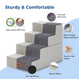 ZOMISIA Dog Stairs for Small Dogs - Pet Stairs 2 in 1 with Zippers Suitable for Couch and Bed, 35D Foam Dog Steps with Non Slip Bottom Grey 4 Steps, Beige