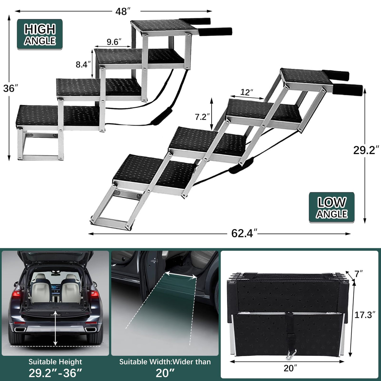 Dog Ramp for Car, Extra Wide Dog Stair for Large Dogs Car, Pet Steps Light Weight Aluminum Foldable Dog Steps for Cars and SUV,High Beds, Trucks, Supports up to 200 lbs (Extra Wide-4 Steps)