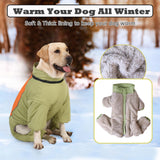 Toasty Warm 4-Legged Dog Snowsuit with Leash Ring, Reflective Zip Up Dog Winter Coat, Windproof Fleece Lining Dog Jumpsuit Jacket, LightGreen,12