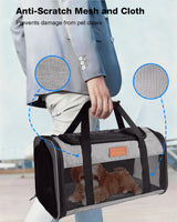 FOXFOCUS Pet Carrier Airline Approved 17x11x9.5 in - Underseat, Top & Side Entry Soft Dog Cat Travel Carrier with Safety Zippers ＆ Anti-Scratch Mesh for Small Cat and Dog for Pets Up to 10 Lb - Grey