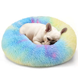 Hoewina Dog & Cat Bed, 20in Cat Beds for Indoor Cats, Calming Donut Bed for Puppy and Kitten, Washable Round Fluffy Pet Bed for Small Medium Dogs and Cats (Rainbow)