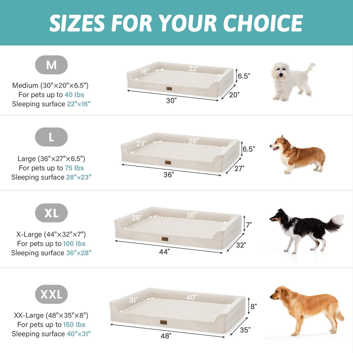 COZY KISS Orthopedic Dog Bed for Small Medium Size Dogs, Bolster Pet Couch with Waterproof Lining, Egg Crate Foam Sofa for Pets Up to 30 lbs, U-Shaped, 30x20x6.5 inch, Beige
