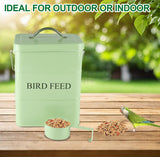 Brabtod Bird Seed Storage Container Airtight,5~6LB Metal Bird Food Container with Scoop,Wild Bird Seed Tin for Storing Sunflower Seed-Ideal for Outdoor or Indoor-Squirrel proof -Green